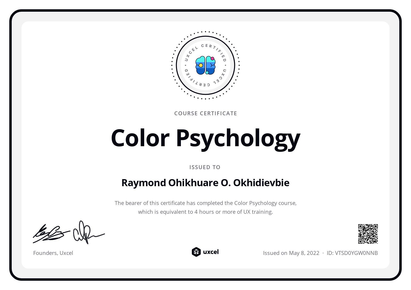 Raymond O. Okhidievbie's certificate